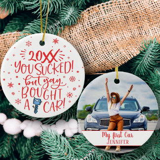 Dit jaar zuigt maar kocht een auto foto 2 zijdig keramisch ornament