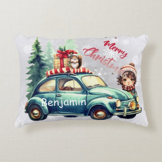 Dit Kerstmis Accent Kussen met een auto erop (Voorkant)