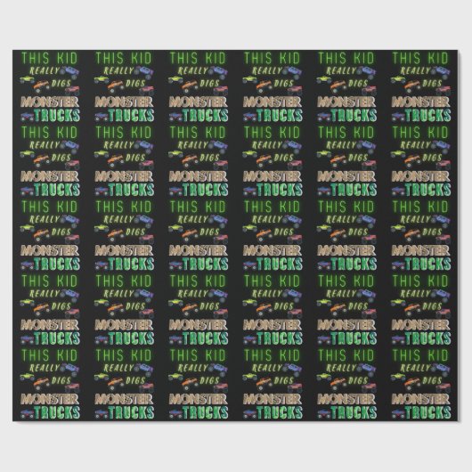Dit Kind scoort echt Monster Trucks Cadeaupapier (Vlak)