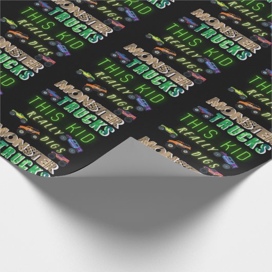 Dit Kind scoort echt Monster Trucks Cadeaupapier (Hoek)
