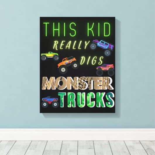 Dit Kind scoort echt Monster Trucks Canvas Afdruk (Insitu (Houten vloer))