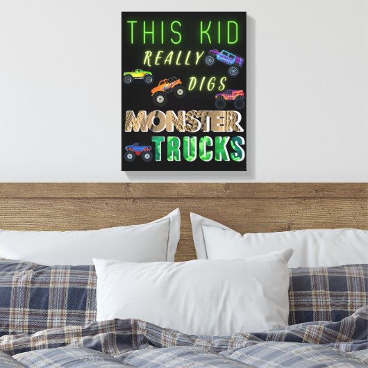 Dit Kind scoort echt Monster Trucks Canvas Afdruk (Insitu (Slaapkamer))
