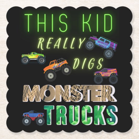 Dit Kind scoort echt Monster Trucks Kartonnen Onderzetters (Voorkant)