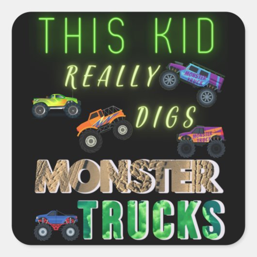 Dit Kind scoort echt Monster Trucks Vierkante Sticker (Voorkant)