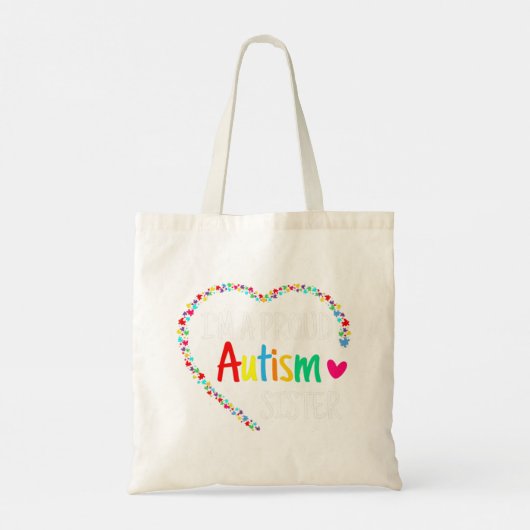 Dit kleurrijke autisme hart gemaakt met puzzelstuk tote bag (Achterkant)