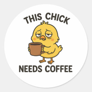 Dit kuiken heeft koffie nodig ronde sticker