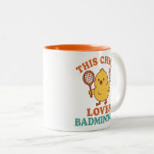 Dit kuiken houdt van badminton tweekleurige koffiemok (Voorkant rechts)