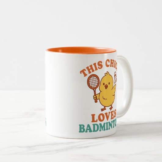 Dit kuiken houdt van badminton tweekleurige koffiemok (Voorkant rechts)