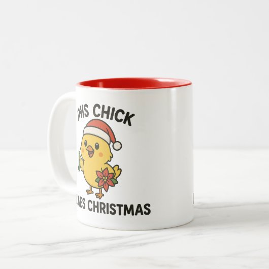 Dit kuiken houdt van Kerstmis Tweekleurige Koffiemok (Voorkant links)