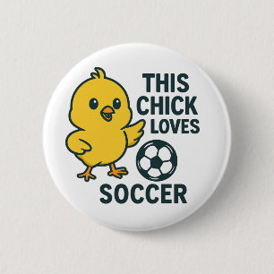 Dit kuiken houdt van voetbal ronde button 5,7 cm