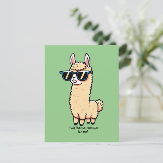 Dit lama drama is een echte eigenzinnige pose in z briefkaart (Staand voorkant)