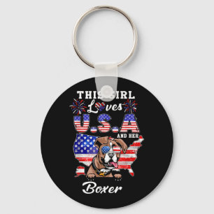 Dit meisje houdt van de VS en Boxer Hond 4 juli Bo Sleutelhanger