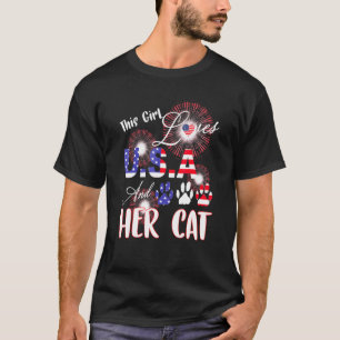 Dit meisje houdt van de VS en haar kat Amerikaanse T-shirt