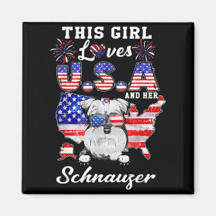 Dit meisje houdt van de VS en Schnauzer 4 juli Magneet