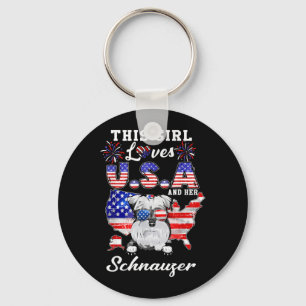 Dit meisje houdt van de VS en Schnauzer 4 juli Sleutelhanger