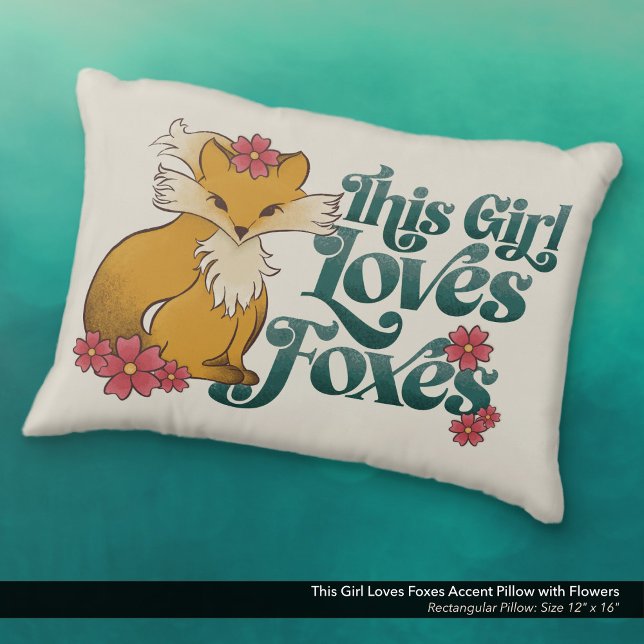 Dit meisje houdt van foxes accent kussen (This Girl Loves Foxes Accent Pillow with Cute Hand Drawn Fox and Flower Artwork.)