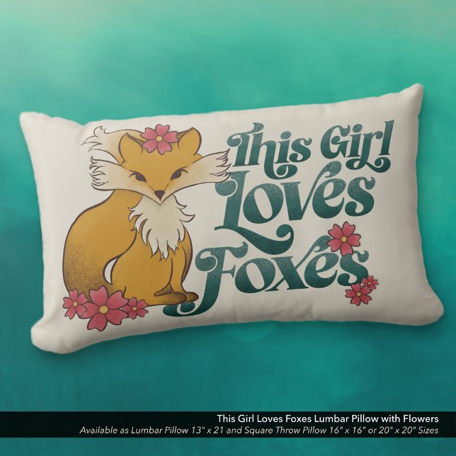Dit meisje houdt van foxes kussen (This Girl Loves Foxes Lumbar Pillow with Cute Hand Drawn Fox and Flower Artwork.)