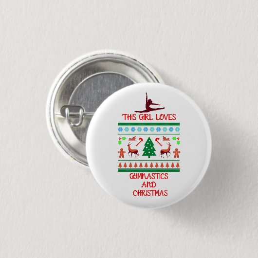 Dit meisje houdt van gymnastiek en kerst ronde button 3,2 cm (Voorkant /achterkant)