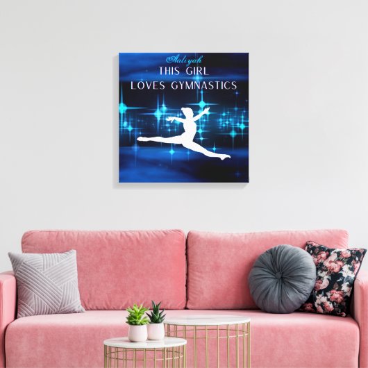 Dit meisje houdt van Gymnastiek zwart, blauw, wit Canvas Afdruk (Insitu (Woonkamer))