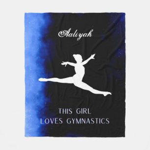 Dit meisje houdt van Gymnastiek zwart, blauw, wit Fleece Deken