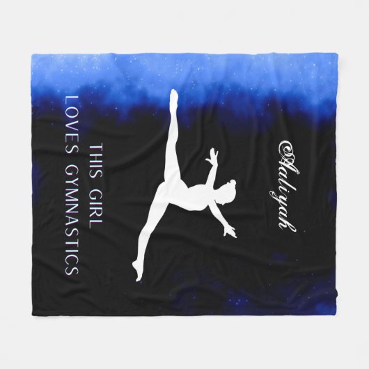 Dit meisje houdt van Gymnastiek zwart, blauw, wit Fleece Deken (Voorkant (Horizontaal))