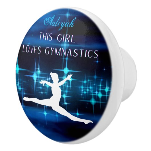 Dit meisje houdt van Gymnastiek zwart, blauw, wit Keramische Knop (Rechts)