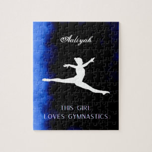 Dit meisje houdt van Gymnastiek zwart, blauw, wit Legpuzzel