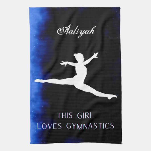 Dit meisje houdt van Gymnastiek zwart, blauw, wit Theedoek (Verticaal)