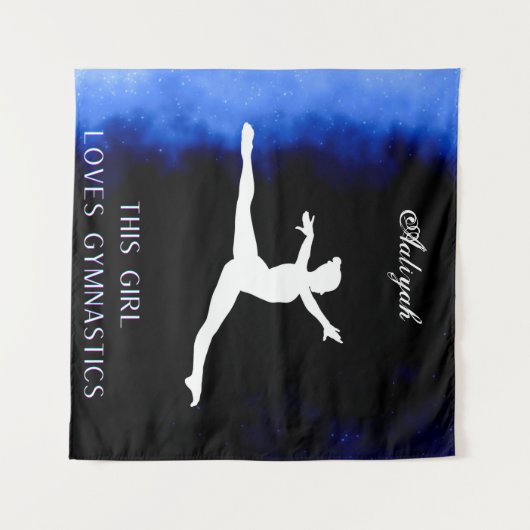 Dit meisje houdt van Gymnastiek zwart, blauw, wit Wandkleed (Voorkant (horizontaal))