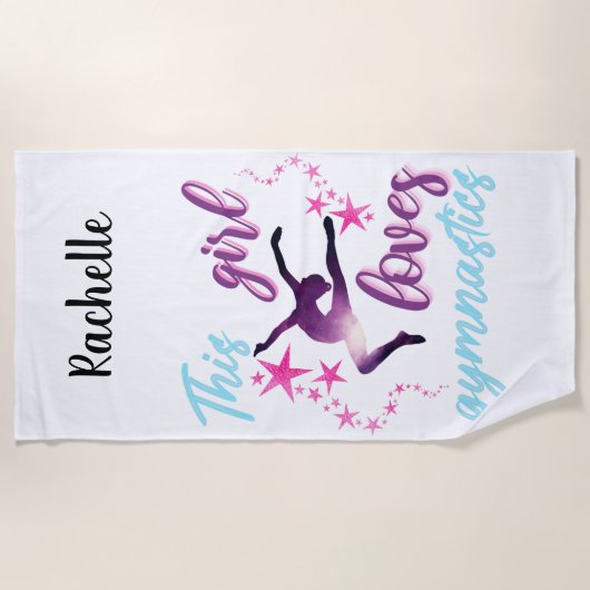 Dit meisje houdt van gymnastiekkraan strandlaken (Voorkant)