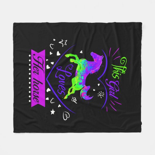 Dit meisje houdt van haar paard Paarse Fleece Deken (Voorkant (Horizontaal))