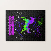 Dit meisje houdt van haar paard Paarse Legpuzzel (Horizontaal)