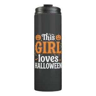 Dit meisje houdt van Halloween-typografie SVG-ontw Thermosbeker
