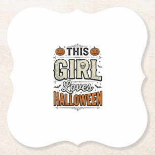 Dit meisje houdt van Halloween Vintage Shirt Desig Kartonnen Onderzetters