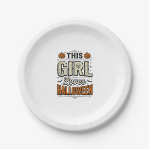 Dit meisje houdt van Halloween Vintage Shirt Desig Papieren Bordje
