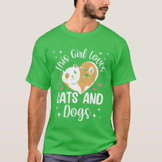 Dit meisje houdt van katten en honden Hond Kat lie T-shirt