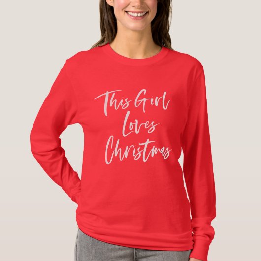 Dit meisje houdt van kersttrendy penseelscript t-shirt (Voorkant)