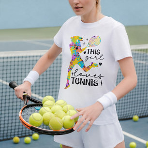 Dit meisje houdt van tennis kleurrijk shirt voor s