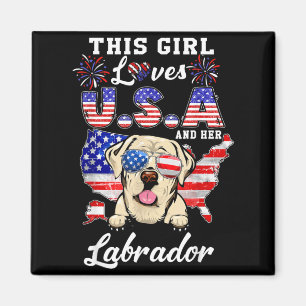 Dit meisje houdt van USA en Hond 4 juli Labrador Magneet