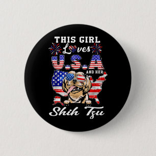 Dit meisje houdt van USA en hond 4 juli Shih Tzu Ronde Button 5,7 Cm