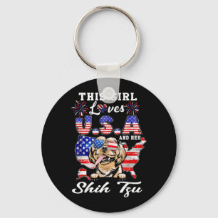 Dit meisje houdt van USA en hond 4 juli Shih Tzu Sleutelhanger