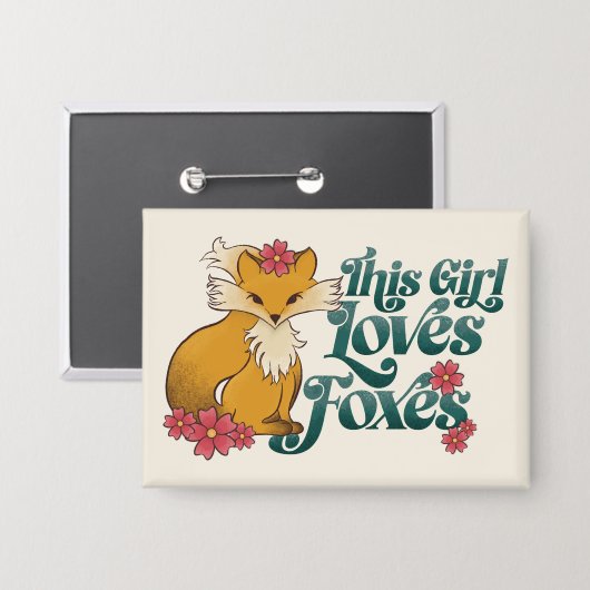 Dit meisje houdt van vossen met bloemen button (Voorkant / Achterkant)