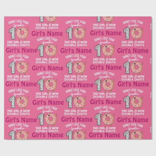 Dit meisje is nu 10e verjaardag donut met twee cij cadeaupapier (Vlak)