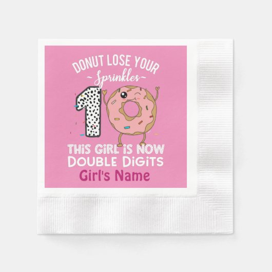 Dit meisje is nu 10e verjaardag donut met twee cij servet (Voorkant)