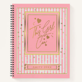 Dit meisje kan roze en witte strepen met goudpok notitieboek