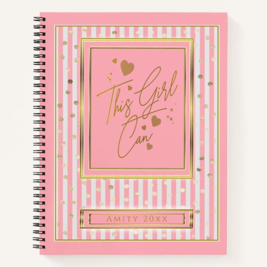 Dit meisje kan roze en witte strepen met goudpok notitieboek (Voorkant)