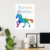 Dit meisje loopt op Glitter en Paarden Poster (Thuiskantoor)