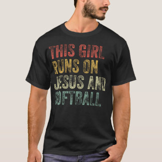 Dit meisje loopt op Jesus en softbal Christelijke  T-shirt