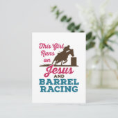 Dit meisje loopt op Jezus en Barrel Racing Briefkaart (Staand voorkant)