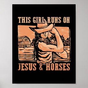 Dit meisje loopt op Jezus en paarden Cowboy Rodeo  Poster
